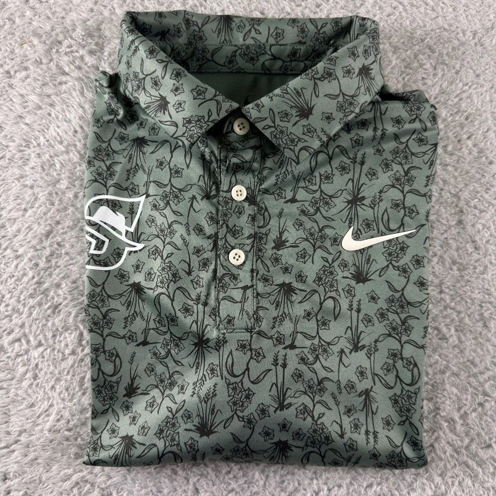 Nike Dri-FIT Stetson University Hatters Floral Golf Polo Shirt Mens Medium Green